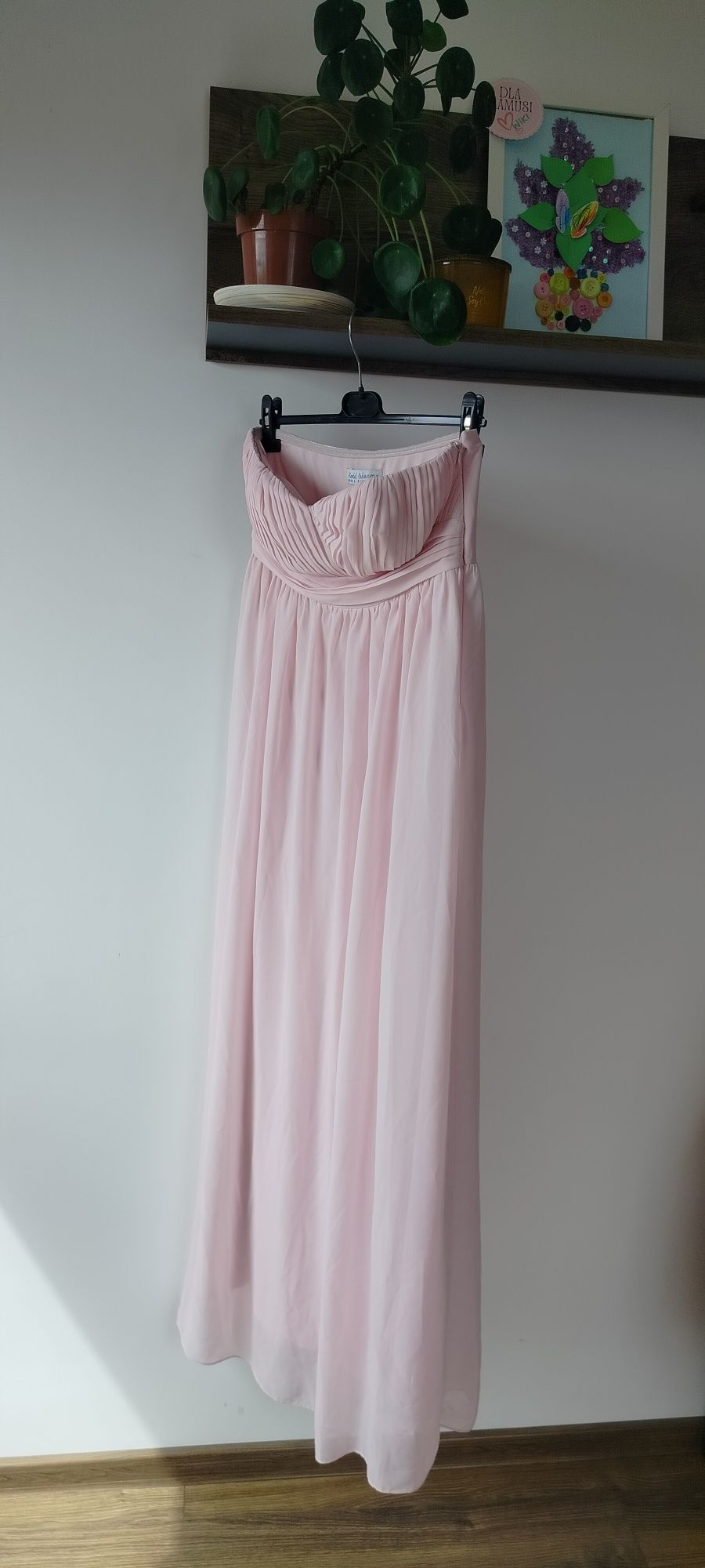Długa sukienka maxi pudrowy róż na wesele M/38