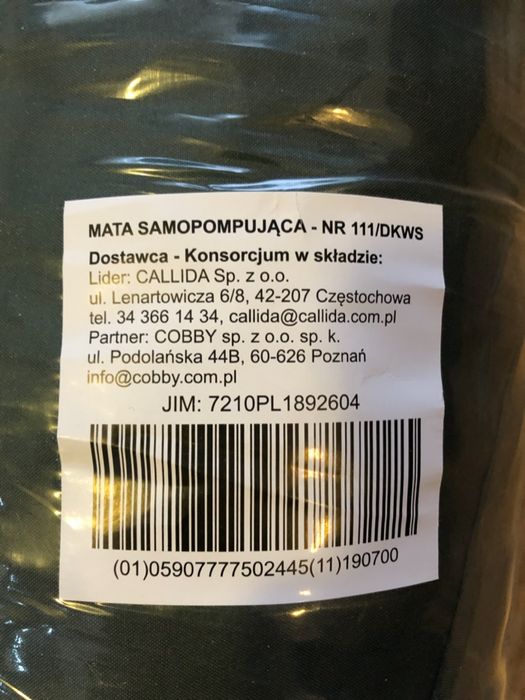 Wojskowa mata samopompująca CALLIDA COBBY 111/DKWS Oliwka GROM