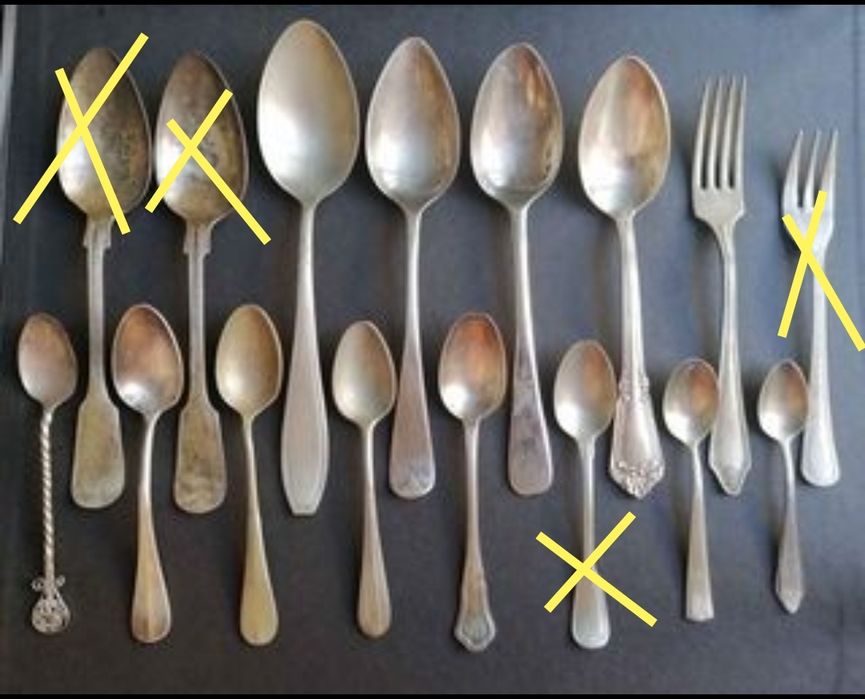 Conjunto de 12 talheres antigos, alpaca, etc