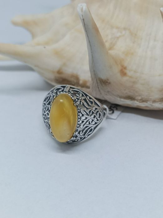 Srebrny pierścionek z mlecznym bursztynem, srebro 925, rozmiar 21