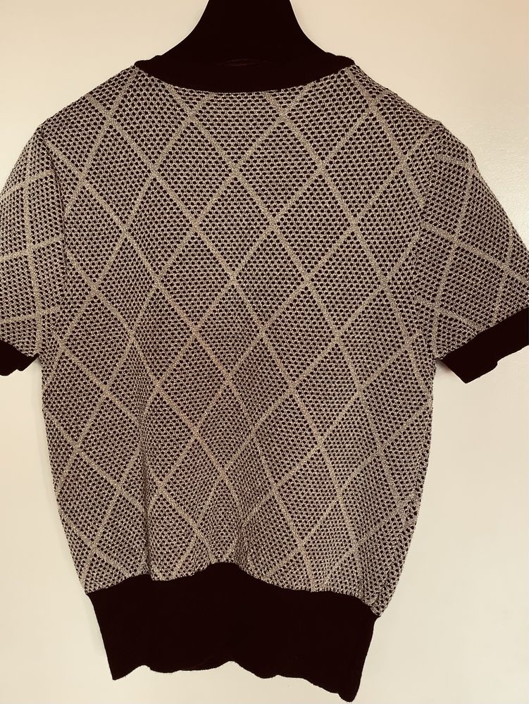 Sweter Zara, dzianina zloto-czarny, kr. rękaw, S