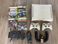 Xbox 360 + 2 pady, 4 gry i kierownica