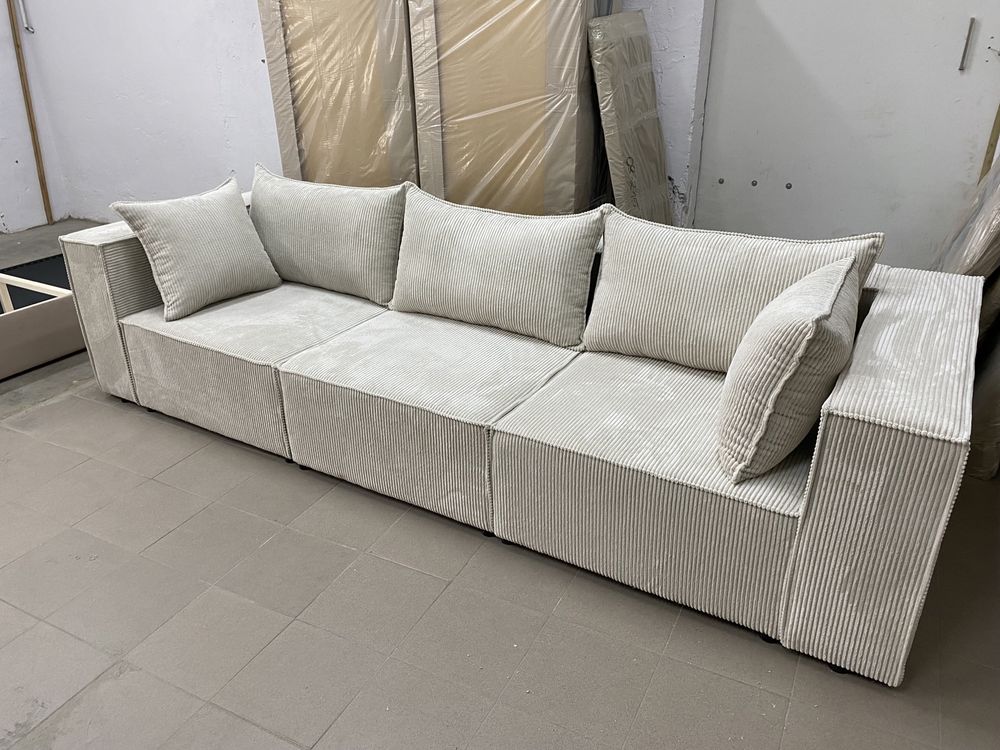 Narożnik sofa kanapa modułowa w tkaninie sztruks Poso jasny beż