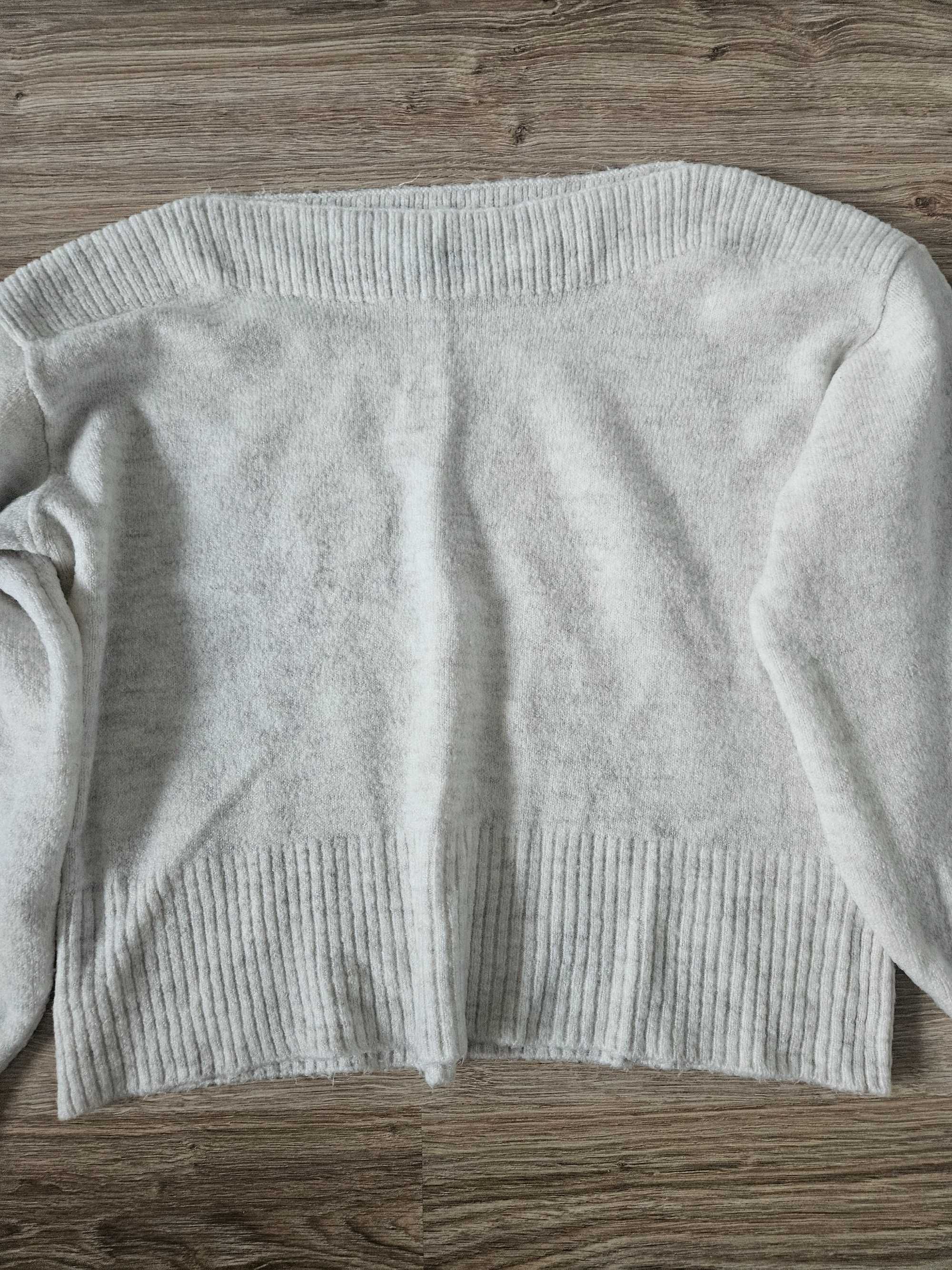 Sweter luźny melanżowy biały kremowy okryte ramiona łódka oversize M L