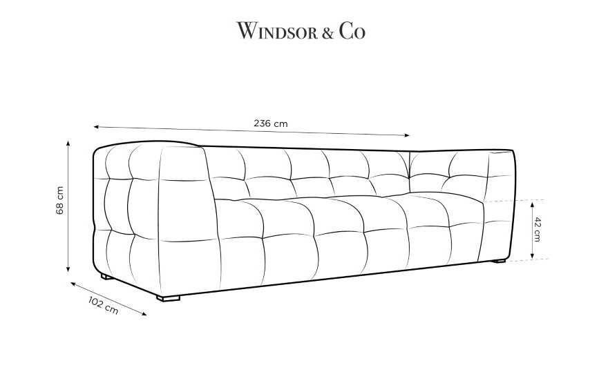 Sofa 3-os. Vesta z aksamitu jasny niebieski 236x102x68cm Windsor&Co