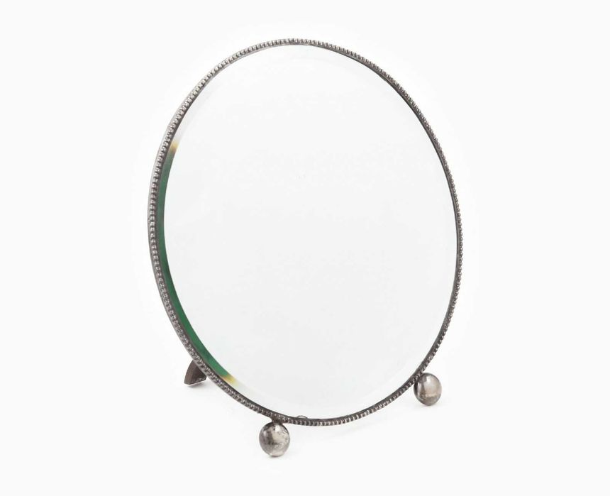 Espelho redondo de mesa em prata