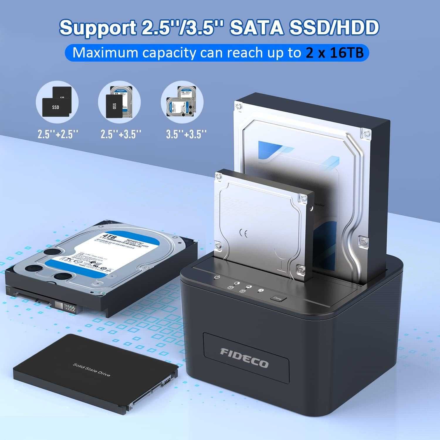 Fideco Stacja dokująca do dysków twardych USB 3.0 SATA HDD dla 2,5 3,5