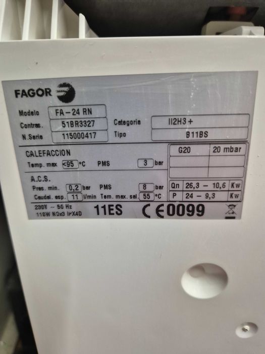 Caldeira Fagor Gás Natural AQ sanitário e central