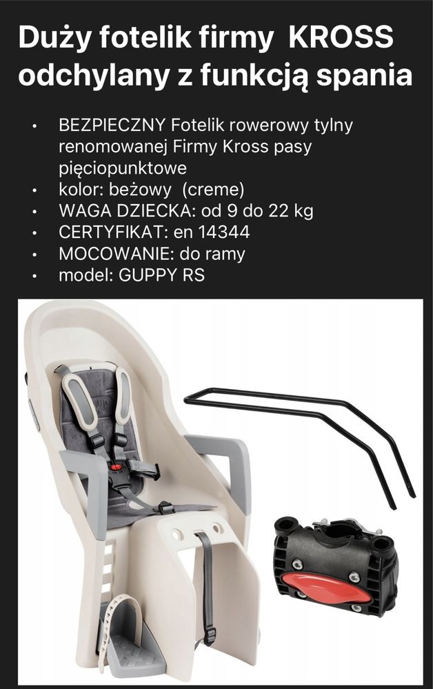 Odchylany fotelik rowerowy KROSS Gruppy Maxi Rs