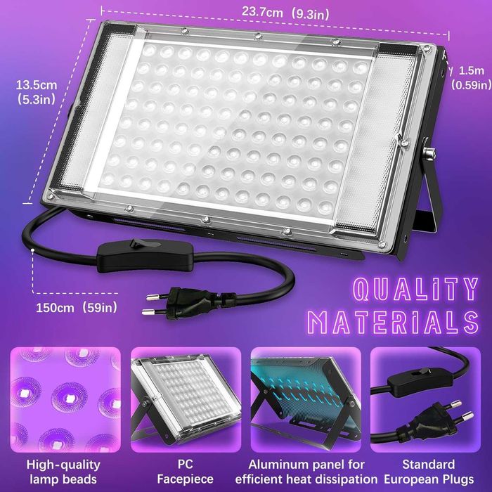 Reflektor UV LED 100 W Lampa z Czarnym Światłem IP66 96 LED 785