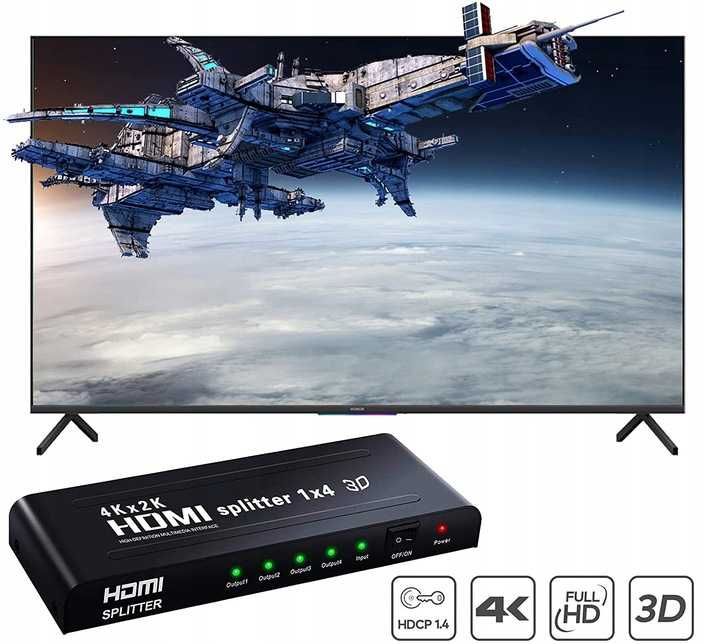 Splitter HDMI 1 x 4 4K 2K 3D FullHD Rozdzielacz HDCP 2.2 1x4