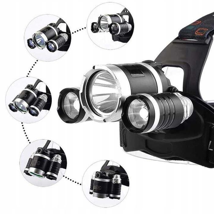 Latarka czołowa LED x3 akumulatorowa Wodoodporna Powystawowa