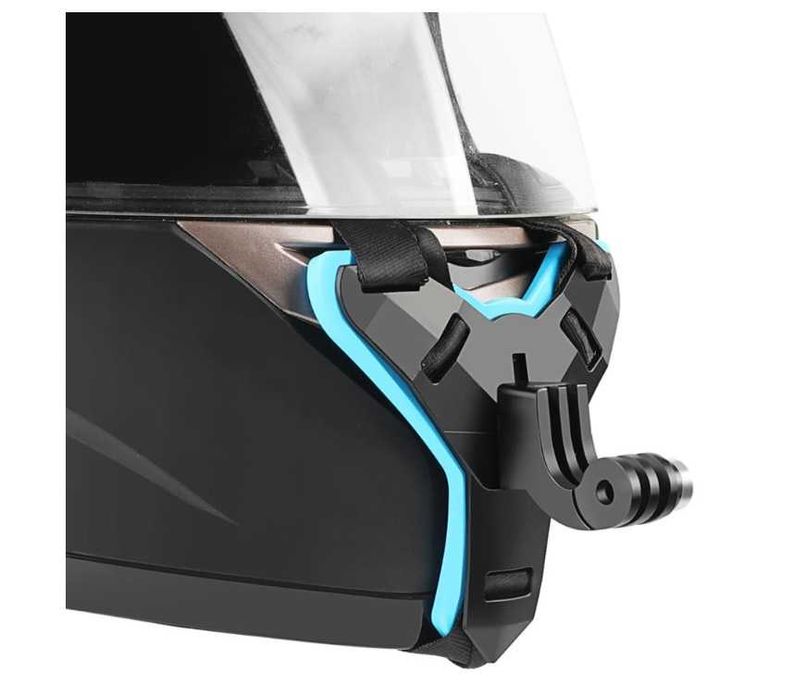 Acessório Gopro (NOVO) para capacete de mota em preto e em azul.