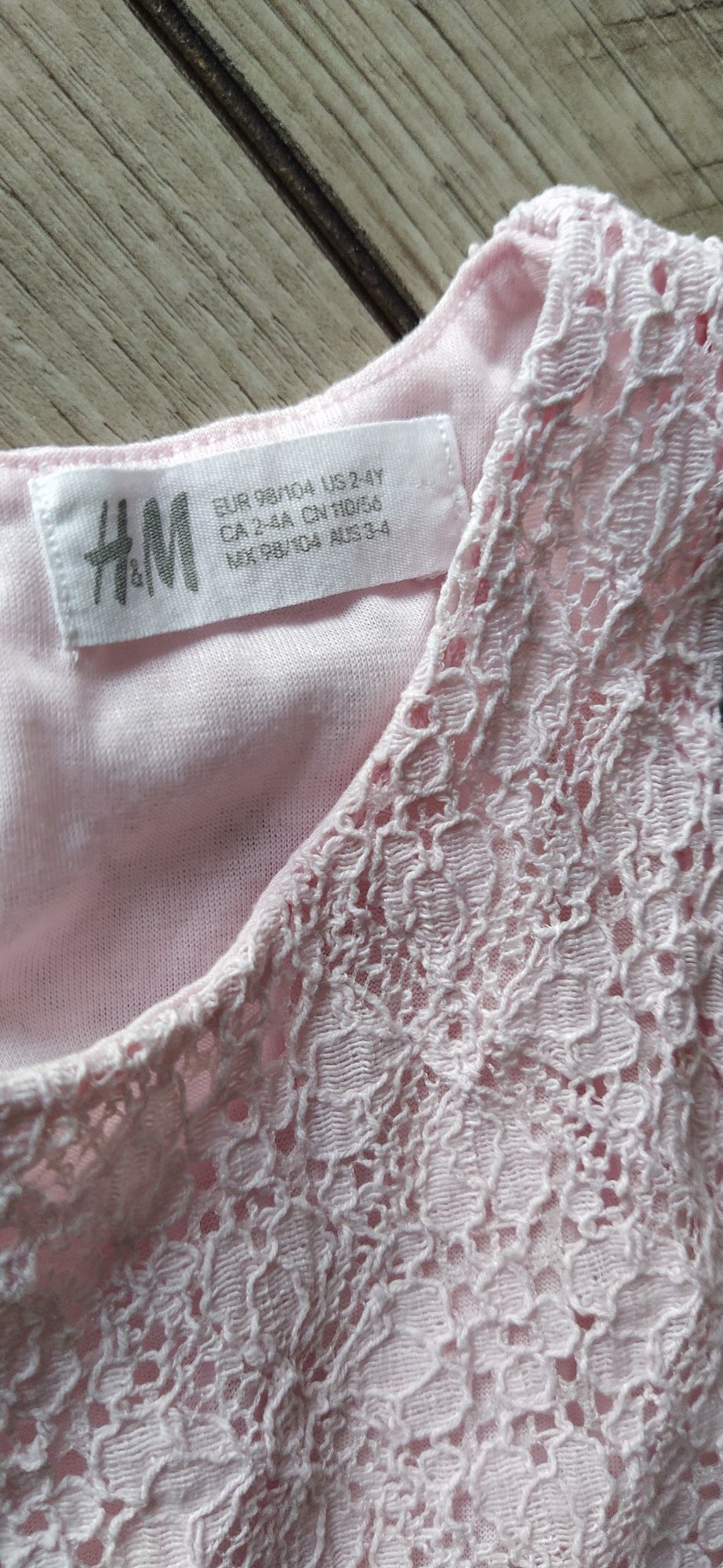 sukienka koronka H&M 98/104 pudrowy róż