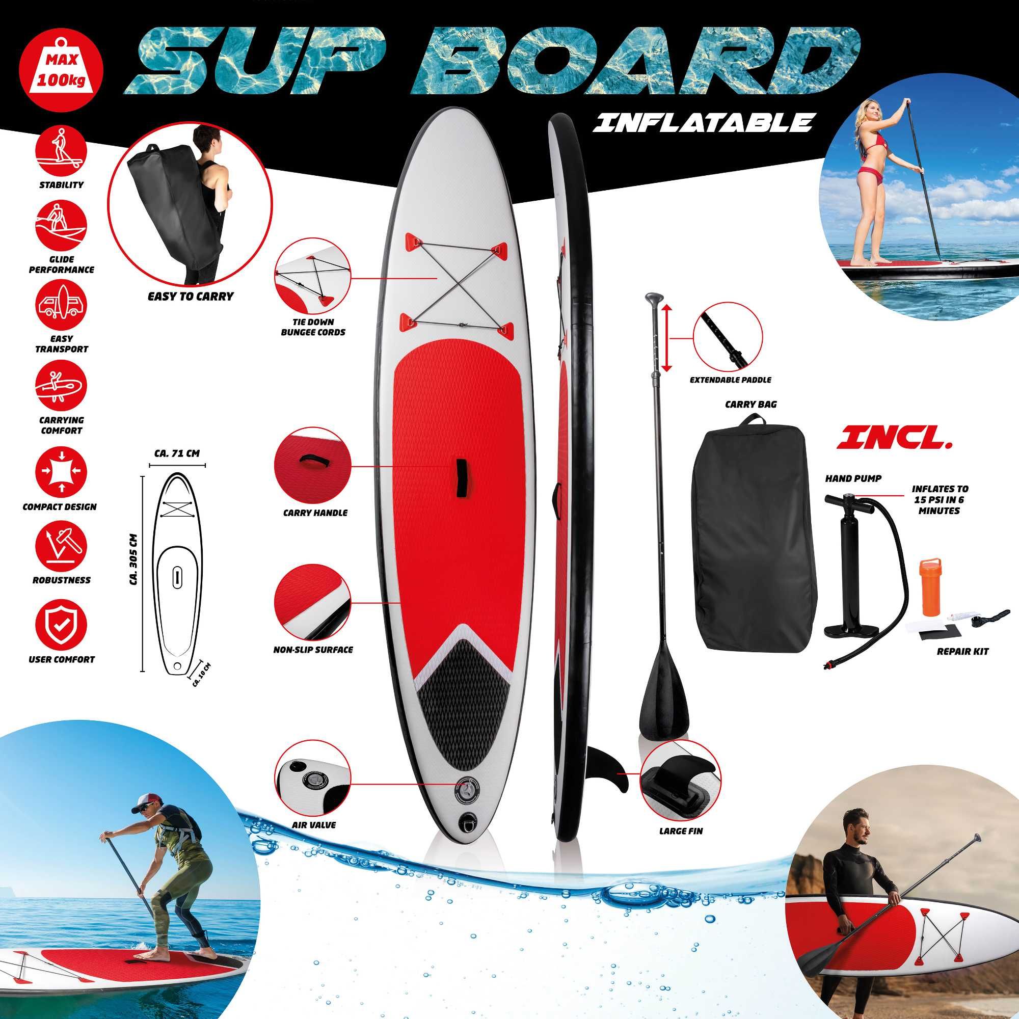 Deska SUP BOARD pompowana do pływania + WIOSŁO +akcesoria+pompka