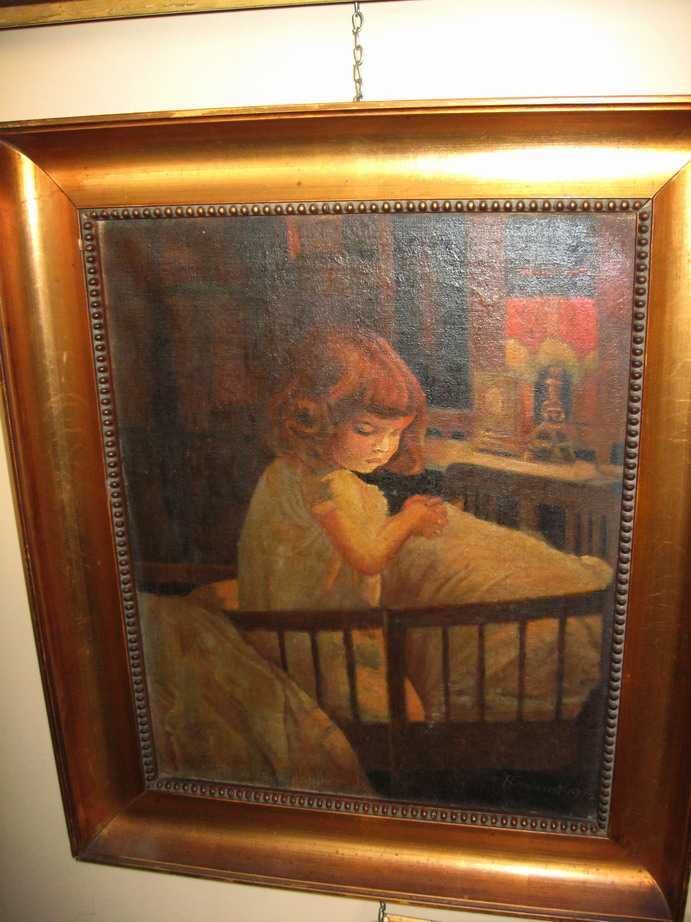 Obraz Dziewczynka w łóżeczku 1917 rok