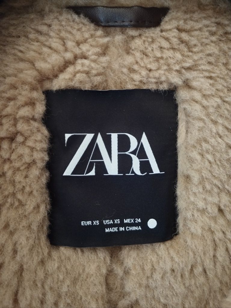 Дублянка дубльонка жіноча Zara коричнева чорна нова дубленка з хутром