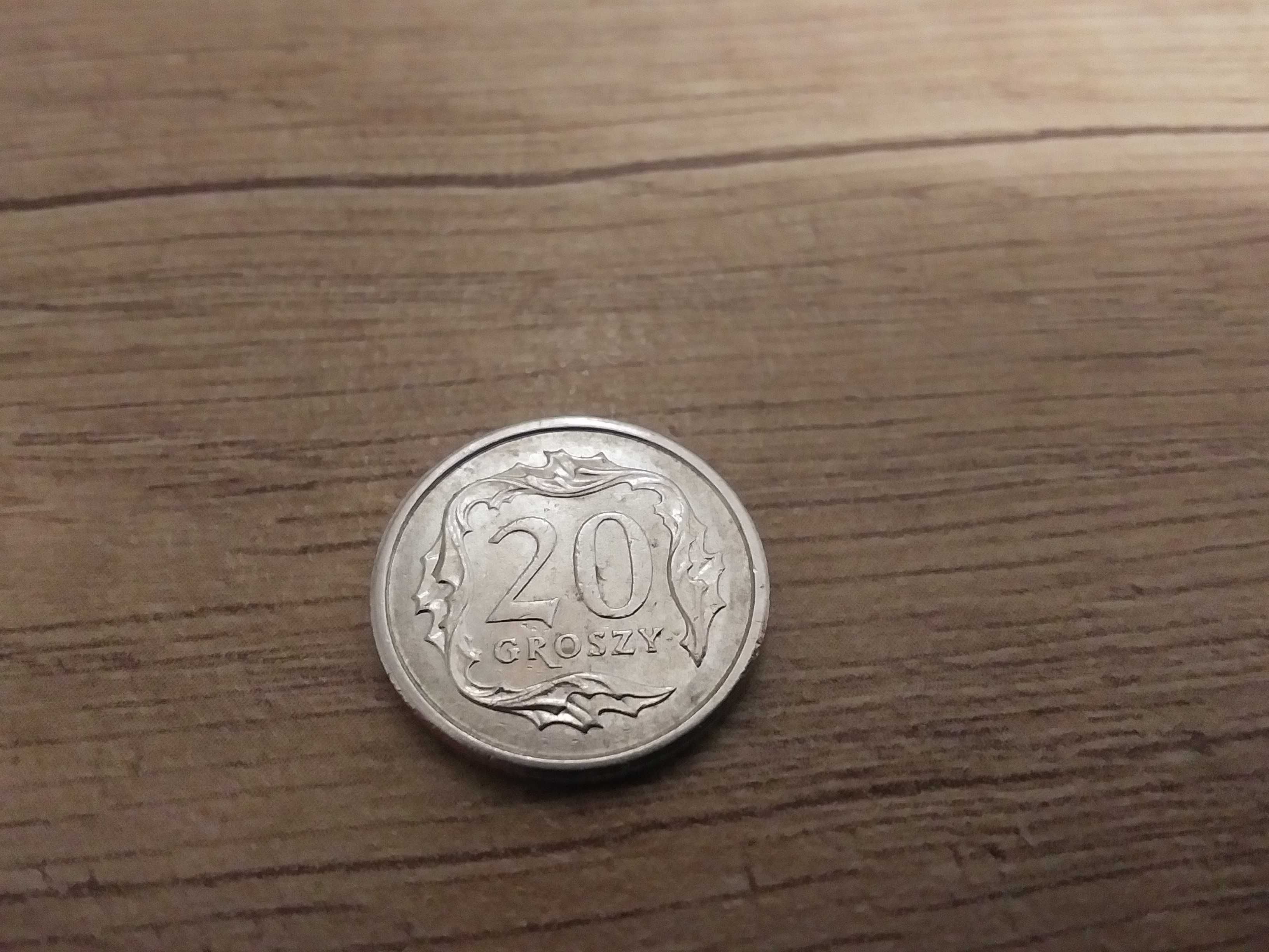 Skrętka moneta obiegowa 20 gr groszy 2007 destrukt skręcona groszówka