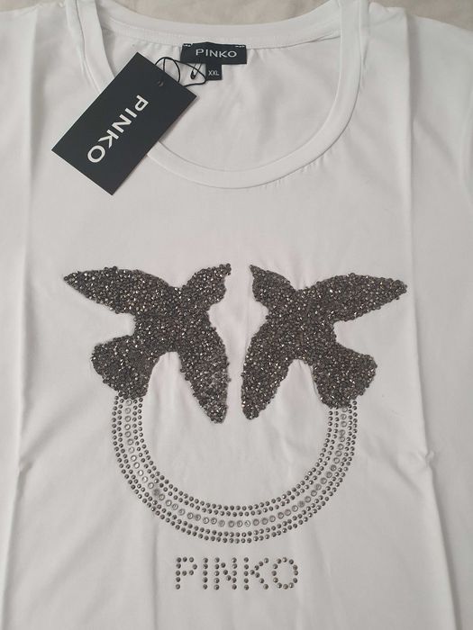 NOWA damska koszulka Pinko t-shirt jaskółki bluzka pp biała xxl 44