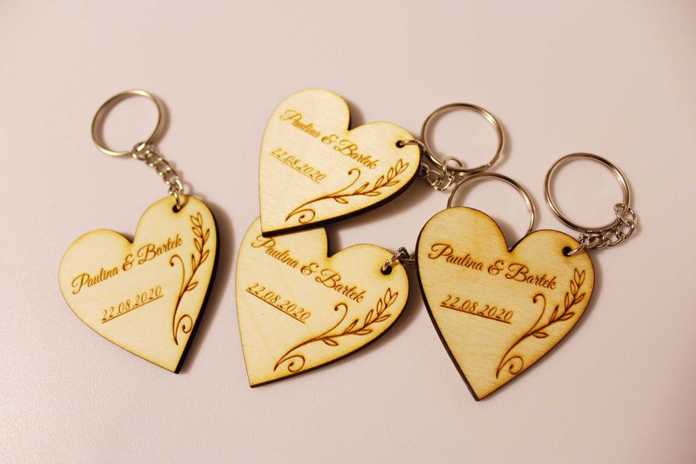 Brelok breloczek drewniany grawer PERSONALIZACJA serce koniczynka