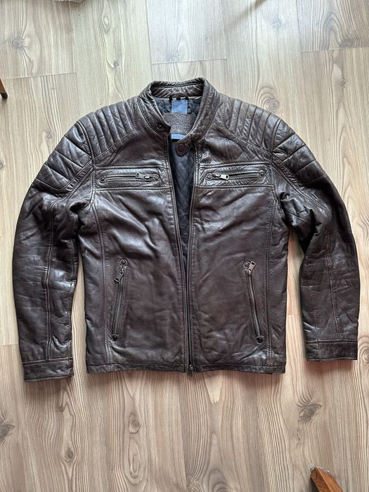 Kurtka skórzana męska brązowa ramoneska café racer pikowana S/M