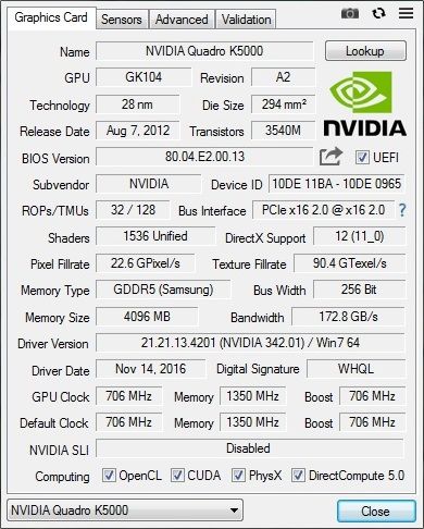 Nvidia Quadro K5000 4GB GDDR5 256BIT PCI-Ex16 2.0 4 Monitory