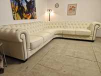 Narożnik skóra naturalna "Chesterfield" biały/ecru