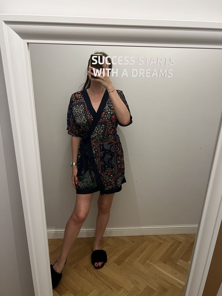 Sukienka Zara S/M azjatycki wzór orientalny krótka kimono y2k