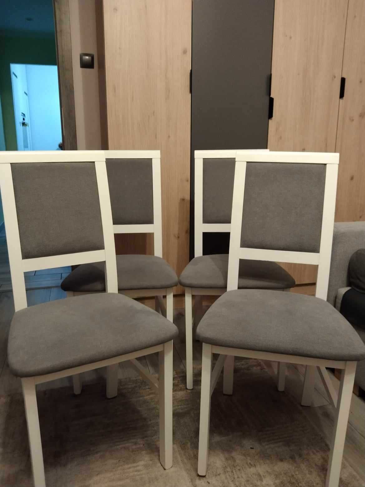 Krzesła drewniane biało szare