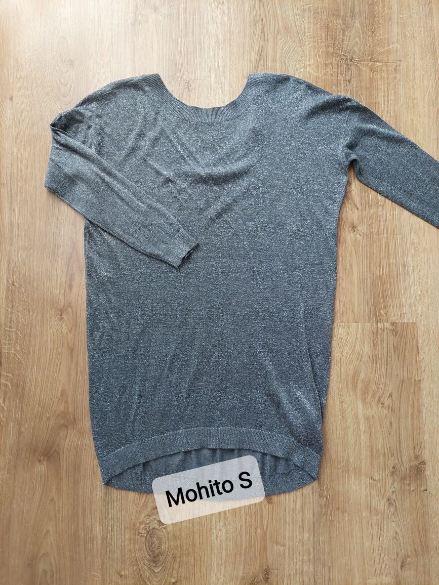 Cienki sweter tunika srebrna nitka Mohito oversize luźny ciążowy