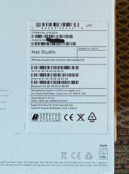 Mac Studio M1 Max 64GB, 2TB, 10-core/32-core AppleCare+ 2027