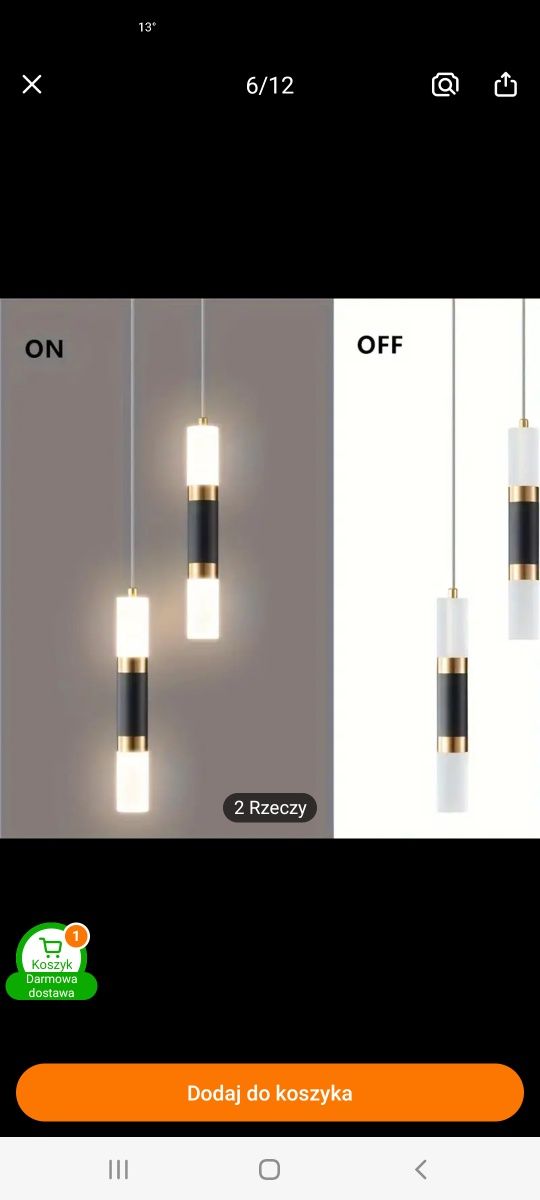 Nowoczesna lampa LED wisząca 2 świetlna czano-zlota