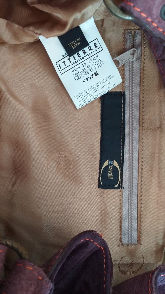 JUST CAVALLI oryginalna skóra zamsz sztruks torebka shopper worek A4