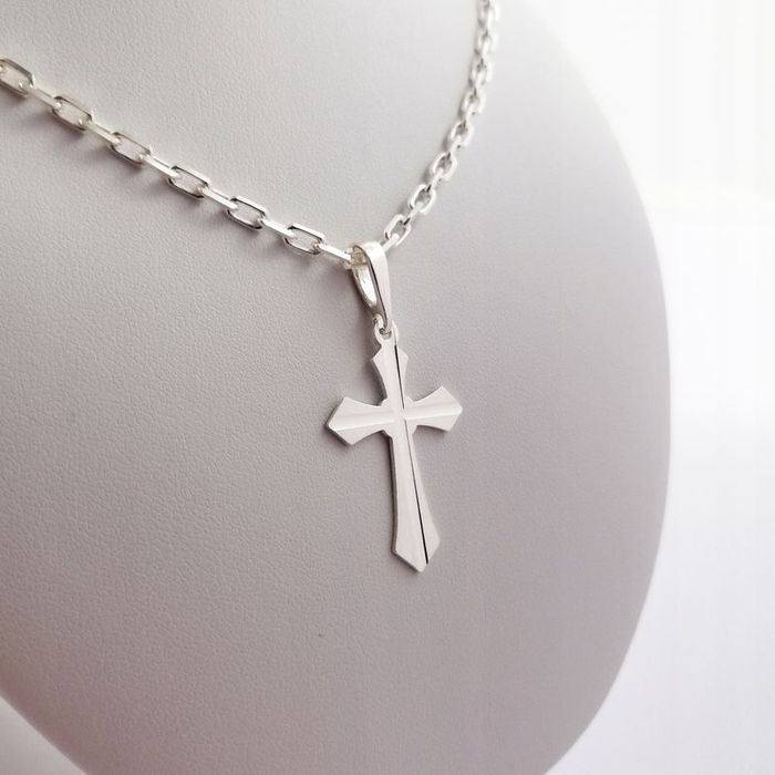 Srebrny Męski Łańcuszek Ankier + Zawieszka Krzyżyk 925 Prezent Dla Fac