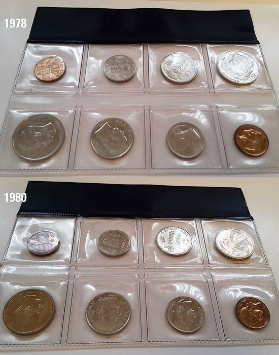 2 conjuntos de moedas emitidos pela Casa da Moeda Real da Bélgica