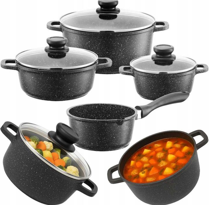Zestaw garnków marmurowych,
7 elementów,
indukcja, pokrywki,
Premium