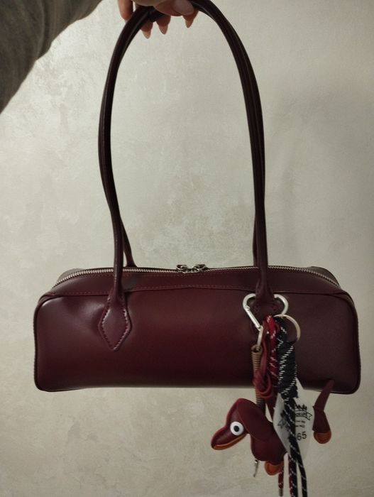 Сумка бордо бордова шкіряна багет сумочка