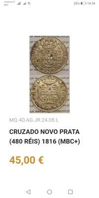 Moeda antiga portuguesa de 1816
