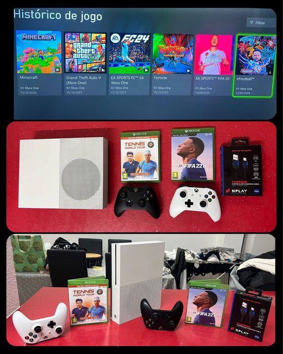 Xbox One S [1TB] + Comando + Jogos [FC24, GTA V, Fortnite , Minecraft]