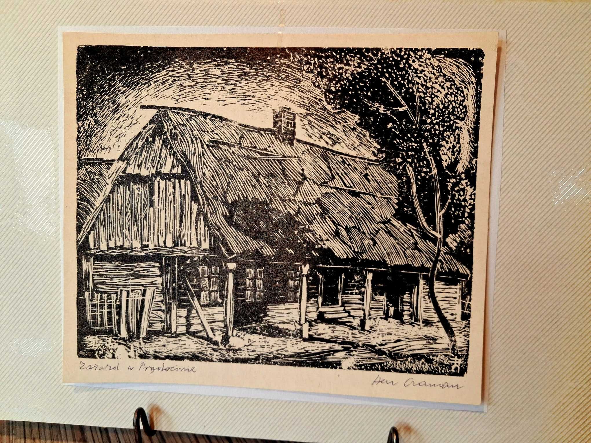 UNIKAT oryginał sygnowana grafika Henryk CZAMAN  "Zajazd w Prądocinie"