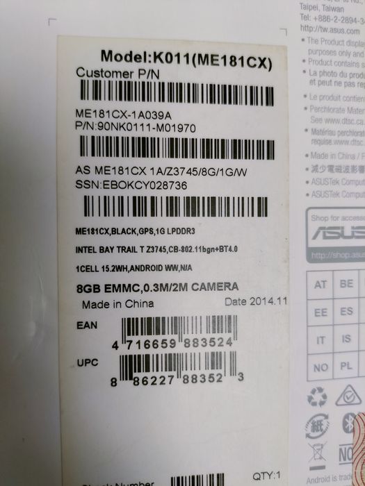 Планшет asus k011