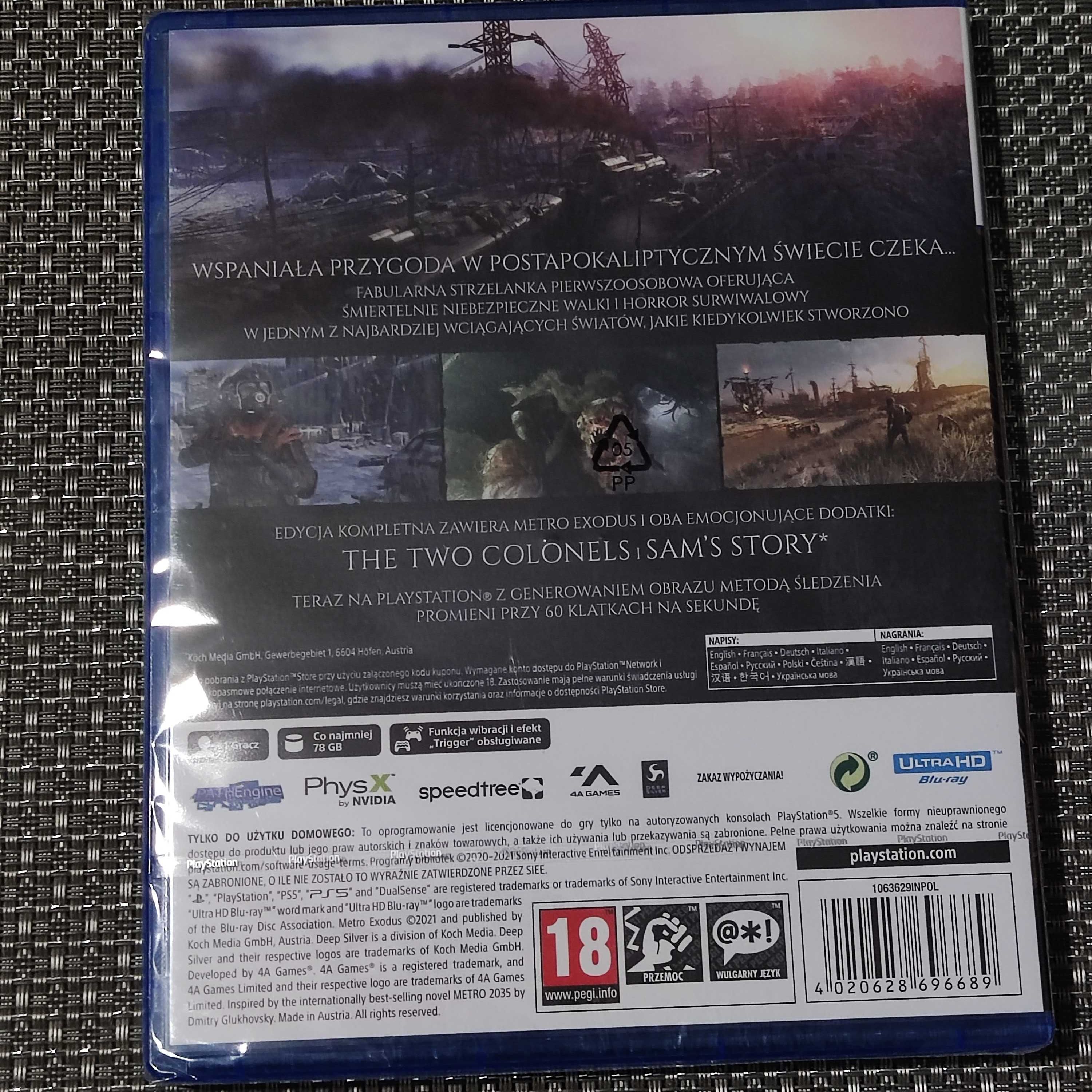 Metro Exodus edycja kompletna PS5 Polska okładka nowa w folii