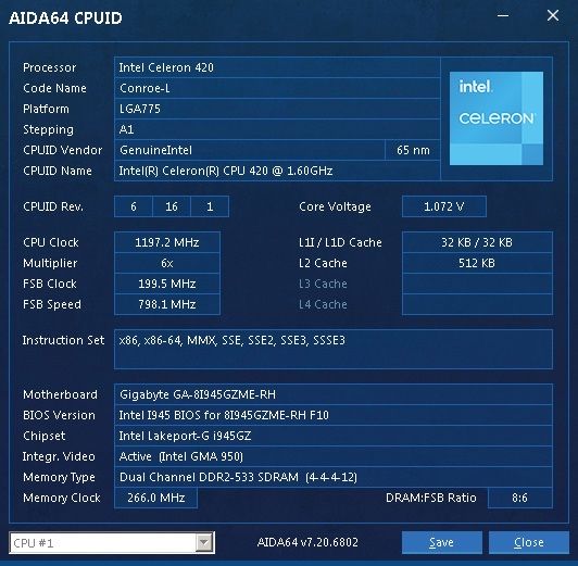 Материнская Плата Gigabyte s775 + Процессор + RAM 2GB DDR2