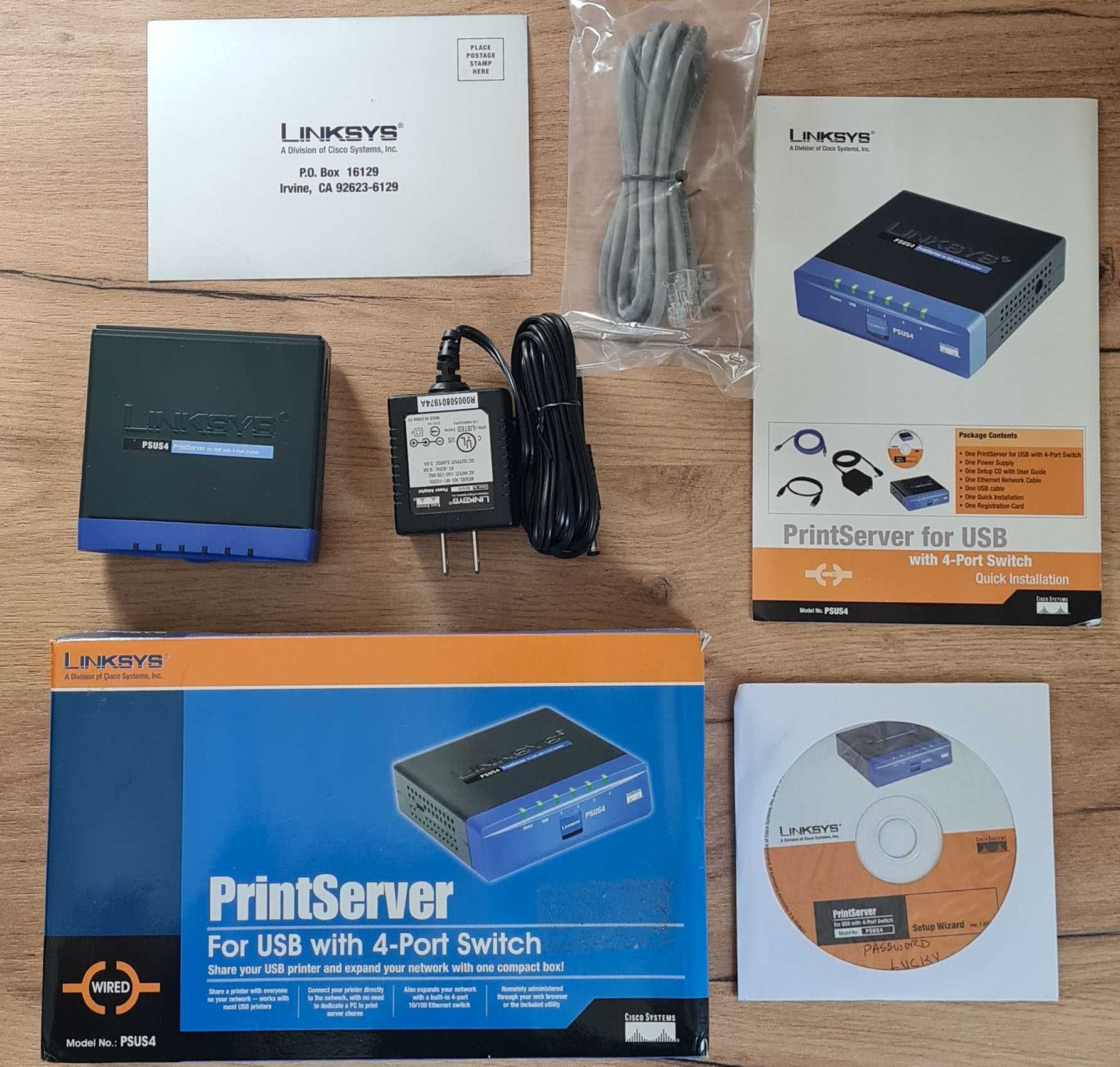 Принтсервер Linksys PSUS4 для USB принтерів із 4-портовим комутатором.