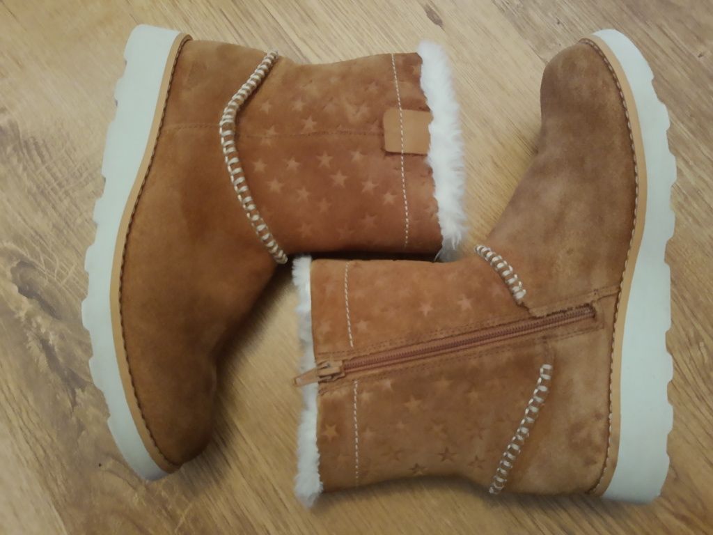 Buty dziecięce kozaki 33 1/2 Clarks jesień zima camel futerko zimowe