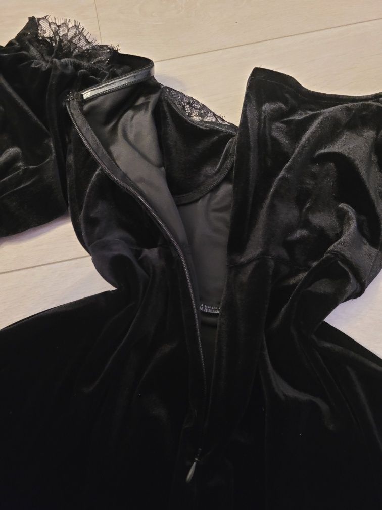 Nowa czarna aksamitna sukienka wiktoriańska gorsetową górą Alternativ