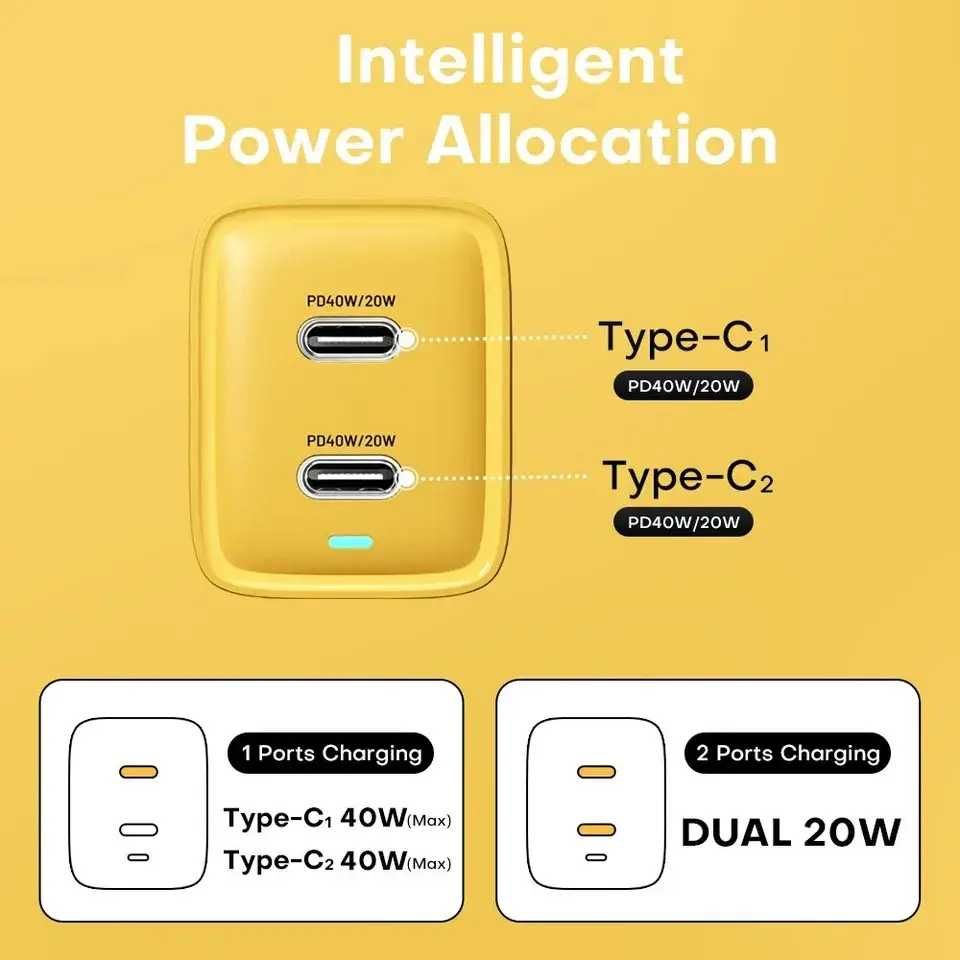 Фирменная быстрая зарядка ASOMETECH 40W PD GaN QC4.0 Type-C 2 порта