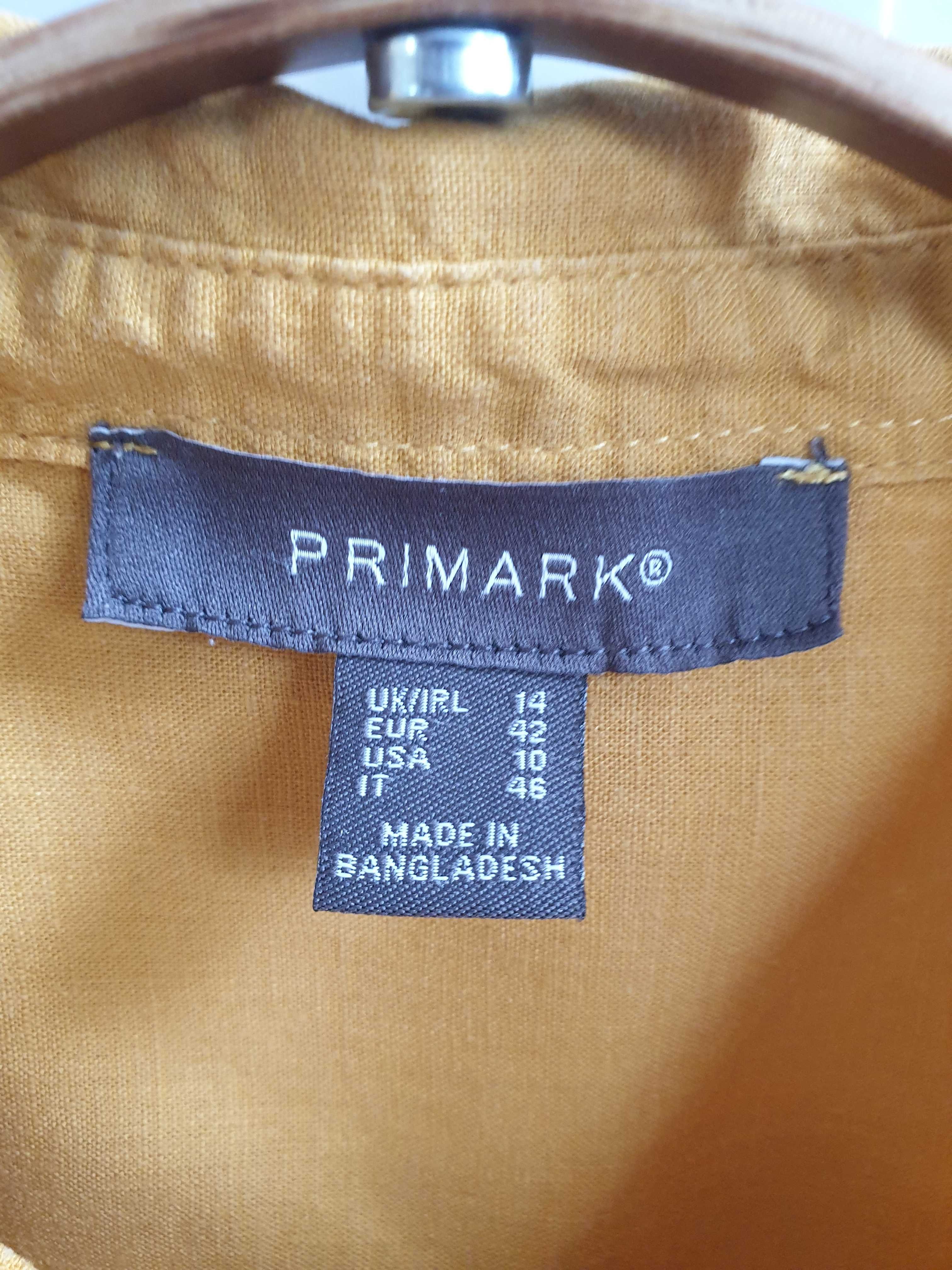 Żółta musztardowa bluzka koszula bez rękawów lniana Primark 42