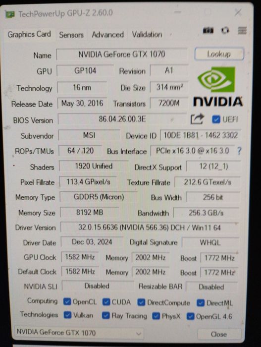 MSI geforce 1070