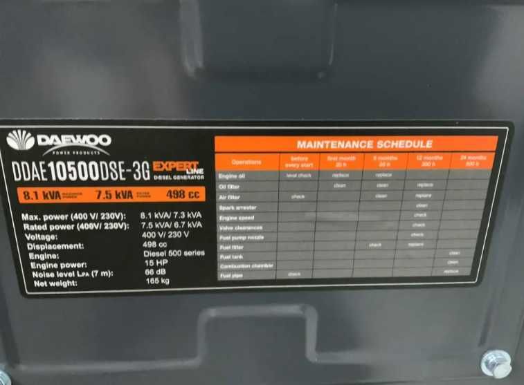 Agregat prądotwórczy Daewoo DDAE10500DSE-3G  Generator prądu 8,1 kV